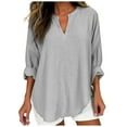 thumbnail image 1 of Babysbule Women's Shirts Womens Spring And Summer V-Neck Long Sleeve Solid Loose Casual Cotton, 1 of 5