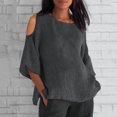 thumbnail image 1 of Babysbule Women's Off Shoulder Blouse Casual Loose Cropped Sleeve Round Neck Shirt Summer Fashion Polyester Comfy Top, 1 of 6