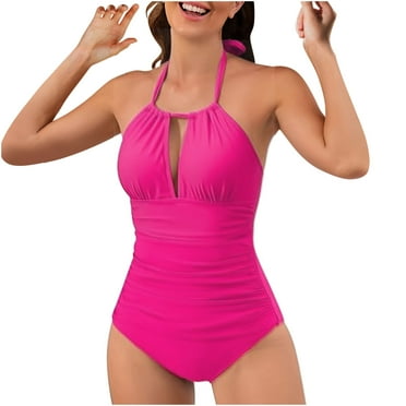 Babysbule Women's One Piece Swimsuit Summer Solid Color Swimwear Slim Bikini Straped Swimwear Bathing Suit