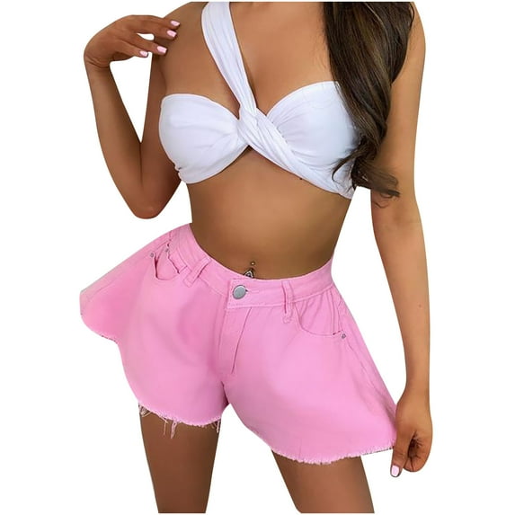 Babysbule Women's Pants Fashion Womens Casual Shorts Loose Zipper Pocket Pants Jeans