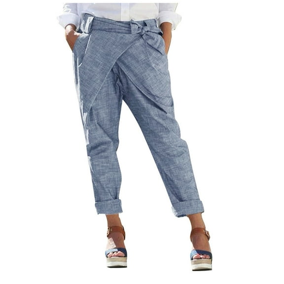 Babysbule Women's Pants Women Casual Loose Solid Pocket Bandage Long Pants Trousers