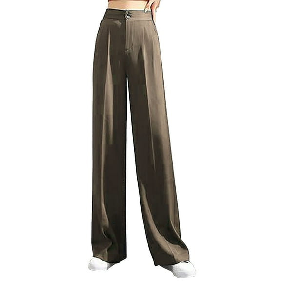 Babysbule Women's Pants Women's Fashion Casual Full-Length Loose Pants Solid High Waist Trousers Long Straight Wide Leg Pants