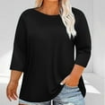 thumbnail image 1 of Babysbule Women's Plus Size V-Neck 3/4 Sleeve Blouse Casual Loose T-Shirt Soft Polyester Stylish Printed Top for Summer Spring Daily Wear, 1 of 6