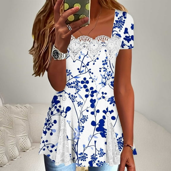 Babysbule Women's Printed T-Shirt Round Neck Short Sleeve Casual Top Soft Stretch Comfy Fit Polyester Spandex Blouse