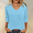 thumbnail image 1 of Babysbule Women's Scalloped V Neck 3/4 Sleeve T Shirt, Casual Loose Solid Blouse for Daily All Season Wear, 1 of 6