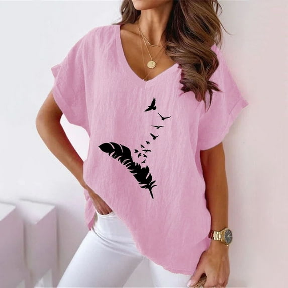 Babysbule Women's Shirts Women V-neck Print T-shirt Fashion Comfortable Female Blouses Tops
