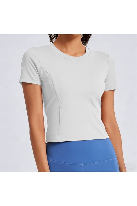 Women's Short Sleeve Fitted Workout Crop Top, Fast Dry Breathable Athletic Shirt for Yoga, Running, Hiking and Fitness