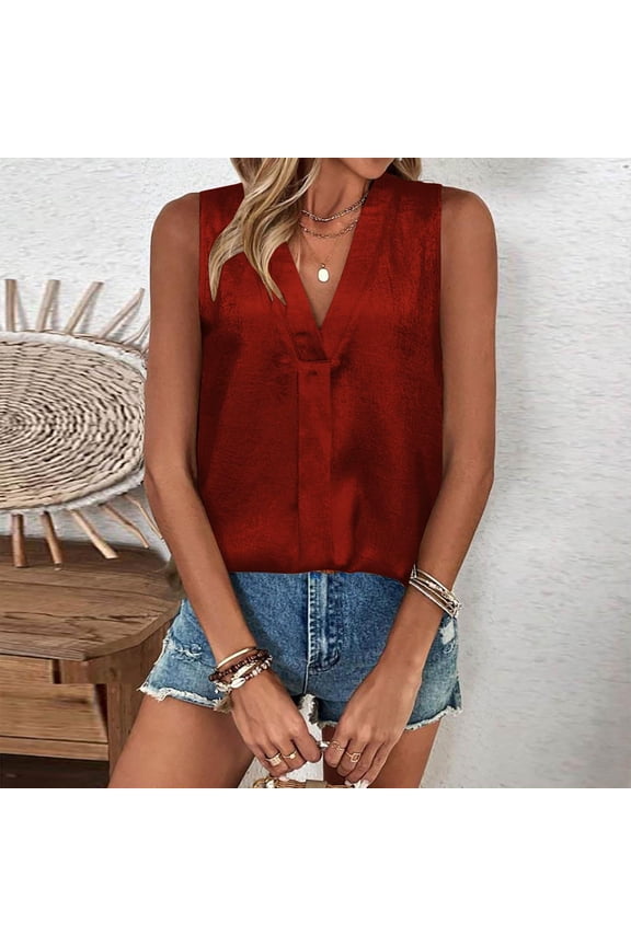 Women's Sleeveless V Neck Metallic Shiny Blouse, Hot Stamping Party Top, 95% Polyester 5% Spandex Casual Shirt for Night Out and Date Wear