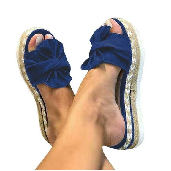Babysbule Women's Slippers Women Bowknot Beach Summer Slippers Slope Heels Plus Size Shoes