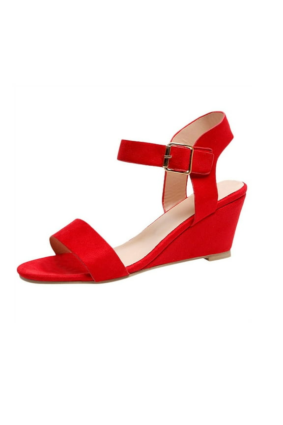 Women's Slippers Women's Solid Color Round Toe Wedge Heel Buckle Suede Low Top Sandals Shoes