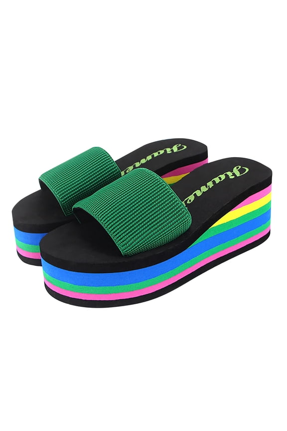 Women's Slippers Women's Summer Slippers High-heel Rainbow Wedges Shoes