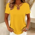thumbnail image 1 of Babysbule Women's Solid Color Short Sleeve T-Shirt Ring Cutout Neck Casual Loose Fit Curved Hem Top for Spring Summer Daily Wear, 1 of 6