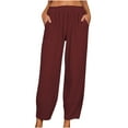 thumbnail image 1 of Babysbule Women's Solid Straight Pants Casual Loose Trouser Wide Ninth Pants Cotton And Linen Pants, 1 of 9