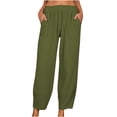 thumbnail image 1 of Babysbule Women's Solid Straight Pants Casual Loose Trouser Wide Ninth Pants Cotton And Linen Pants, 1 of 9