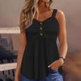 thumbnail image 1 of Babysbule Women's Spaghetti Strap Sweetheart Neck Peplum Tank Top, Button Detail Ruched Cami, 95% Polyester 5% Spandex Casual Shirt for Spring and Summer Wear, 1 of 9