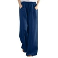 thumbnail image 1 of Babysbule Women's Spring And Summer Pants Solid Color Elastic Waist Cotton Linen Versatile Straight Tube Casual Wide Leg Pants, 1 of 5