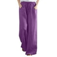 thumbnail image 1 of Babysbule Women's Spring And Summer Pants Solid Color Elastic Waist Cotton Linen Versatile Straight Tube Casual Wide Leg Pants, 1 of 5