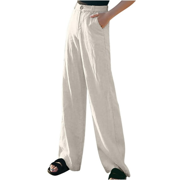 Babysbule Women's Straight Long Pants Casual Baggy Pocket Fashion Casual Pants Cotton Trousers