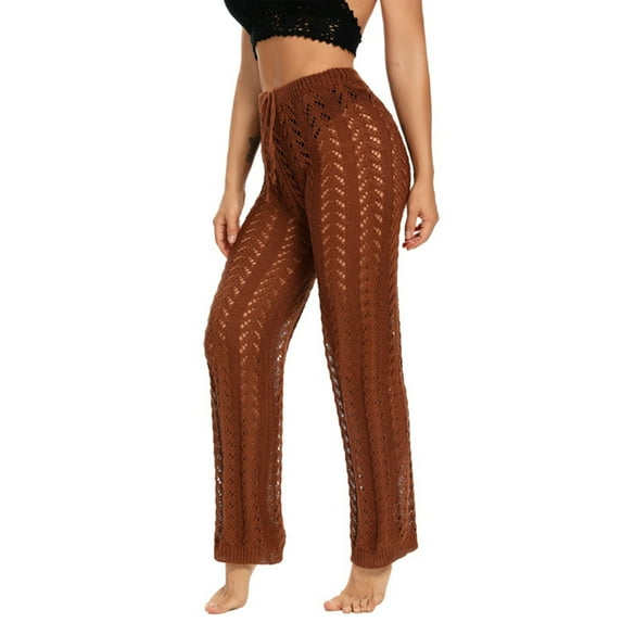 Babysbule Women's Stretch Pants Solid Color Fashion Casual Hollow Out Beach Full Length Pants