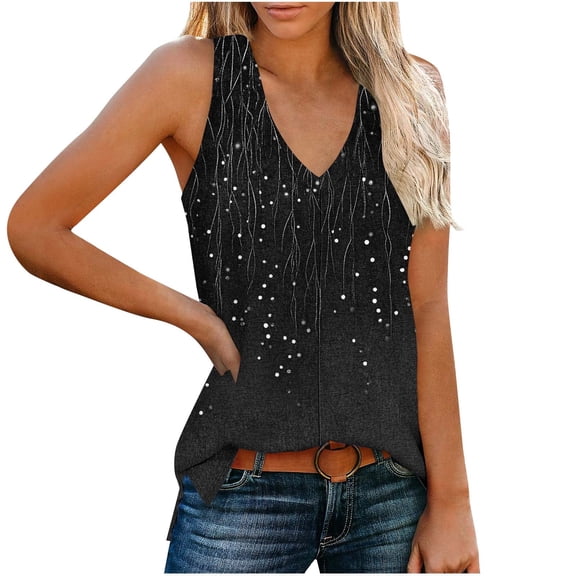 Babysbule Women's Stylish Sleeveless V-Neck Casual Summer Top Lightweight Comfortable Polyester Blouse