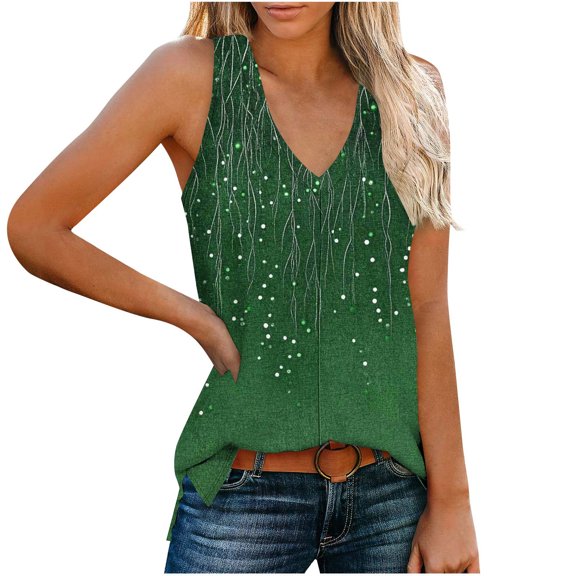 Babysbule Women's Stylish Sleeveless V-Neck Casual Summer Top Lightweight Comfortable Polyester Blouse