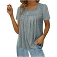 thumbnail image 1 of Babysbule Women's Summer Blouses Fashion Lace Splicing Round Neck Short Sleeve T-Shirt Solid Blouse Tops, 1 of 5