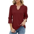 thumbnail image 1 of Babysbule Women's Summer Casual Tops Short Sleeve V Neck 3/4 Sleeve Curved Hem Loose Tunic Tops, 1 of 6