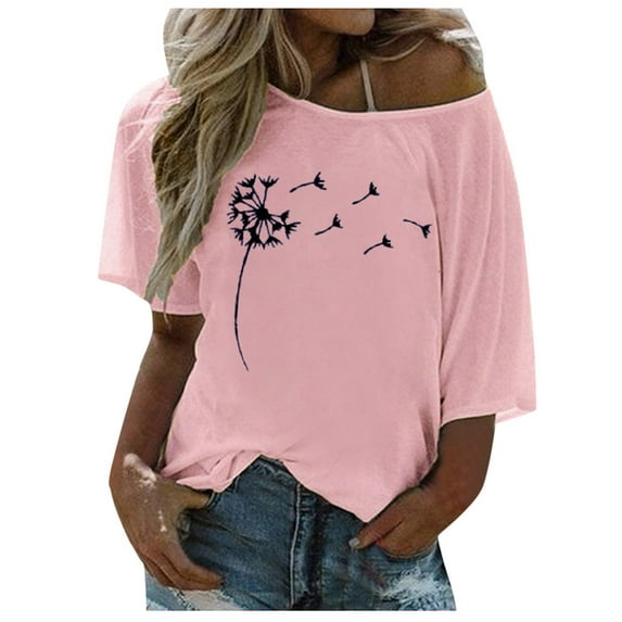 Babysbule Women's Summer Clearance Tops Women Plus Size One Shoulder Boho Floral Printed T-Shirt Top Summer Loose Blouse