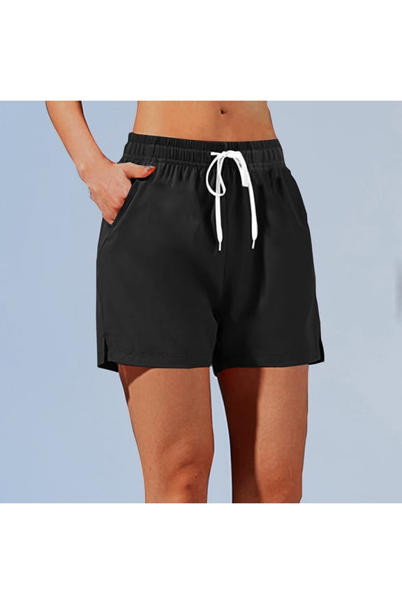 Women's Summer Drawstring Cargo Shorts Plus SIze High Waist Nylon Sport Biker Shorts With Pockets Loose Workout Pants