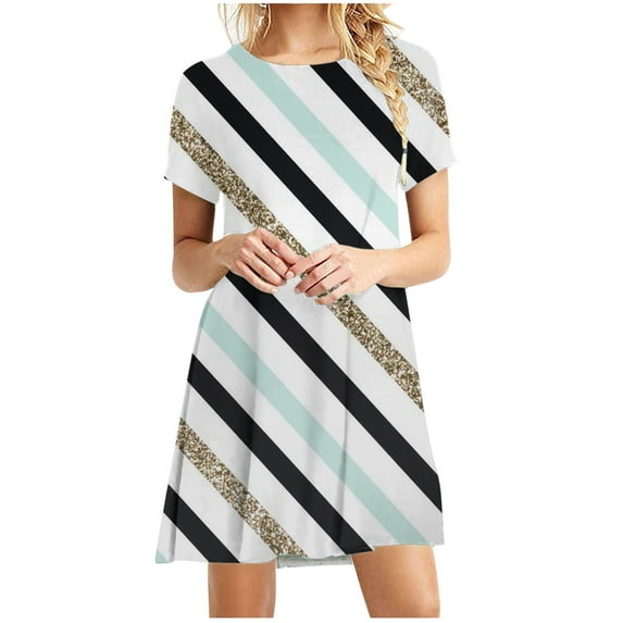 Babysbule Women's Summer Dresses Clearance Women Summer Sexy Casual Boho Crewneck Short Sleeve Floral Print Beach Mini Dress