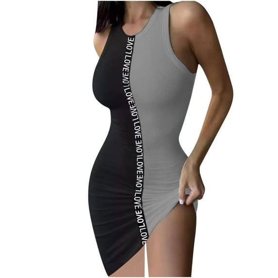 Babysbule Women's Summer Dresses Fashion Women Summer Sexy O-Neck Letter Print Sleeveless Tank Mini Dress