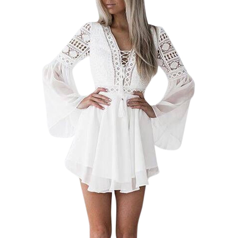 Babysbule Women's Summer Dresses Women Lace Long Sleeve Bodycon Cocktail  Party Pencil Dress Bandage Dresses L - Walmart.com