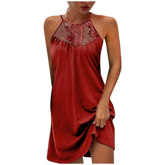 Babysbule Women's Summer Dresses Women Summer Lace Sleeveless O-Neck Halter Solid Short Dresses Slim Dress