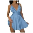 thumbnail image 1 of Babysbule Women's Summer Dresses Women's Fashion Solid Color V-Neck Bow Suspender Sleeveless Slim Dress, 1 of 9