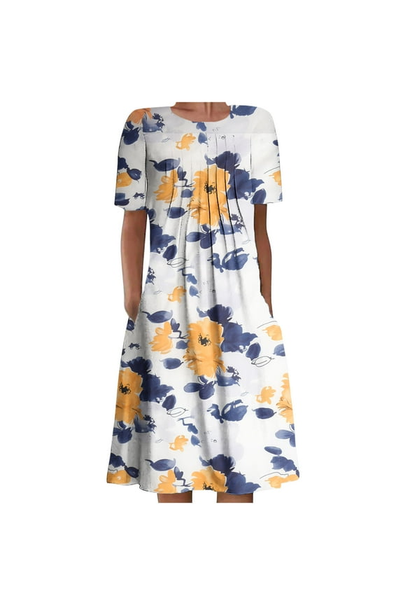 Women's Summer Dresses Women's Summer Bohemian Print Short Sleeve Beach Dress Knee Length Dress