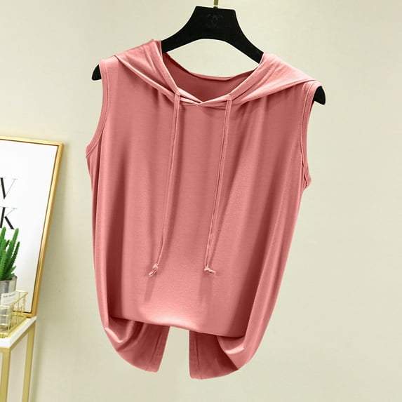 Babysbule Women's Summer Hoodie Vest Solid V-neck With Chest Pocket Sleeveless Womens Vest T-shirt Top Vest