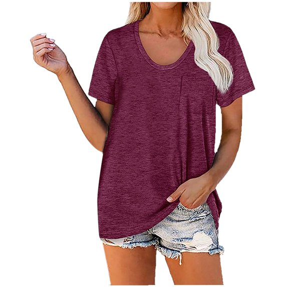 Babysbule Women's Summer Tops Clearance Women Casual Short Sleeve Flared Sleeves V-Neck Solid Loose T-Shirt Blouse Tops