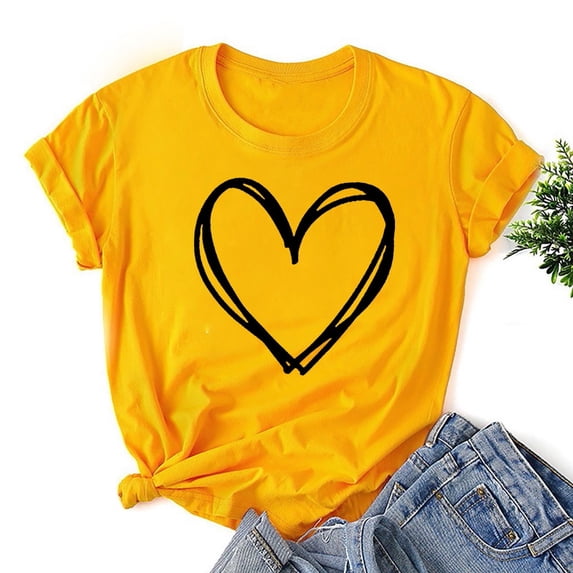 Babysbule Women's Summer Tops Fashion Women Valentine's Day Print Short Sleeve T-shirt Novelty Graphic Tops