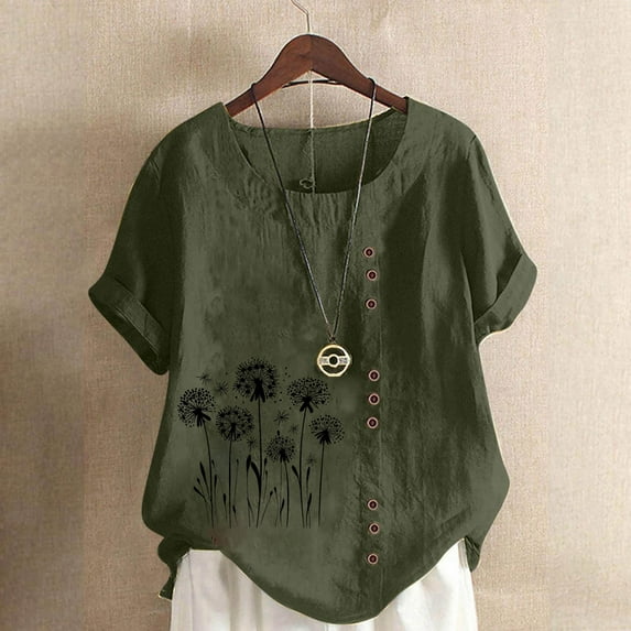 Babysbule Crew Neck Floral Short Sleeve Blouse, Women's