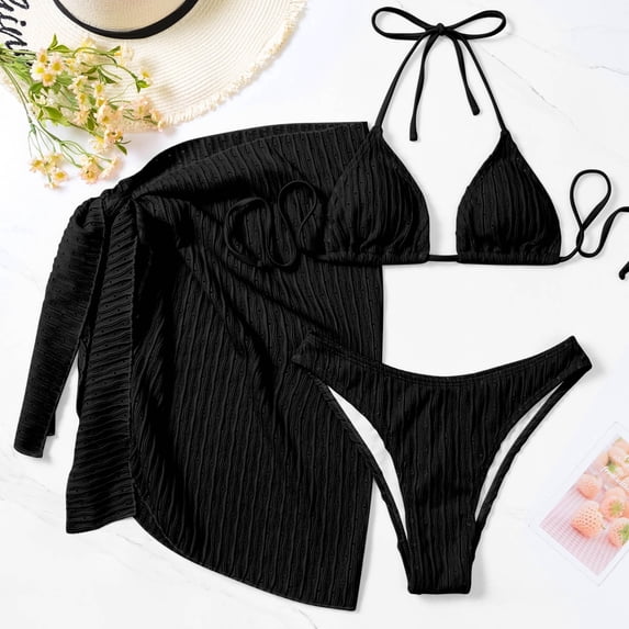 Babysbule Women's Three Piece Swimsuit Comfortable And Fashionable Solid Color Split Summer Swimwear Sets