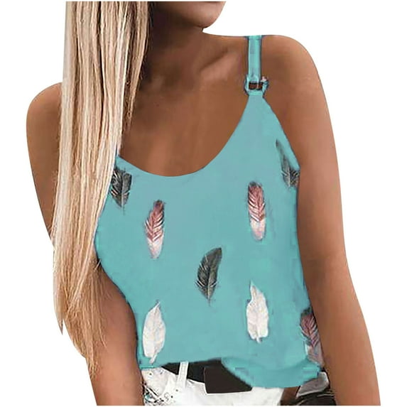 Babysbule Women's Tops Fashion Women Summer Print Casual Sleeveless Round-Neck Vest Camis Blouse Tops