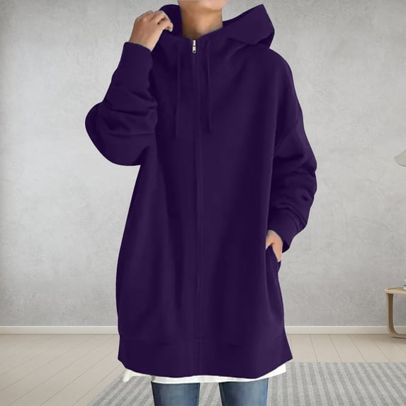 Babysbule Women's Tops, Jackets& Coat Fashion Women's Solid Color Hoodie Zipper Long Sleeve Sweatshirts Long Coat Tops With Pockets
