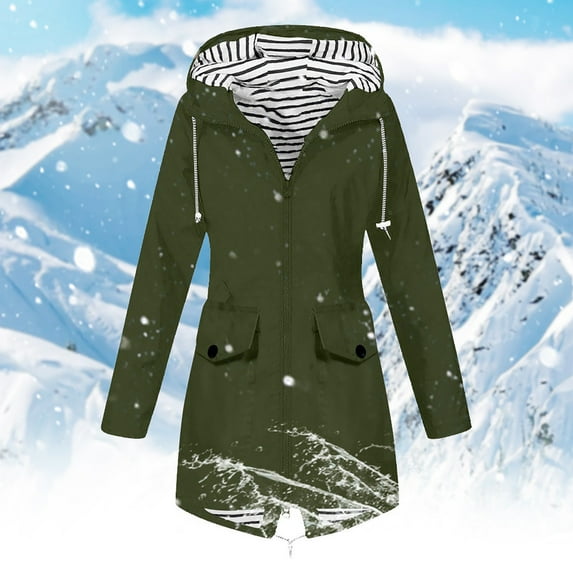 Babysbule Women's Tops, Jackets& Coat Fashion Women Solid Rain Jacket Outdoor Plus Size Hooded Windproof Loose Coat