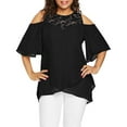 thumbnail image 1 of Babysbule Women's Tops Plus Size Women O-Neck Cold Shoulder Solid Lace Short Sleeve Zipper Tops Blouse, 1 of 8