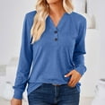 thumbnail image 1 of Babysbule Women's Tops Stylish Deep V-Neck Solid Button Long Sleeve Blouse Shirt Top, 1 of 4