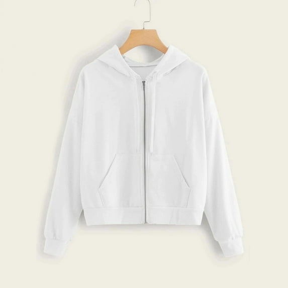 Babysbule Women's Tops Women Casual Solid Long Sleeve Zipper Pocket Shirt Hooded Sweatshirt Tops