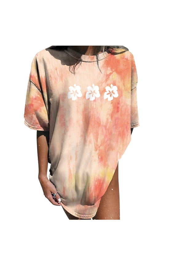 Women's Tops Women's Vintage Drop Short Sleeves Printed Pattern Casual Short Sleeve Gradient Tie-dye Print Tops Blouse