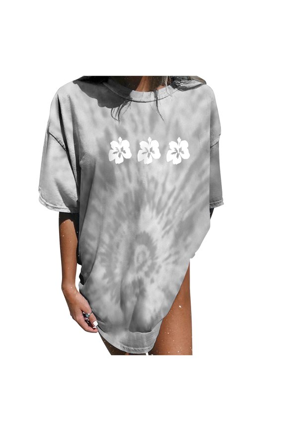 Women's Tops Women's Vintage Drop Short Sleeves Printed Pattern Casual Short Sleeve Gradient Tie-dye Print Tops Blouse