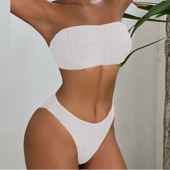 Babysbule Women's Two Piece Bikini Sets Solid Swimsuit Set Womens Nylon Filled Bra Strapless Swimwear Beachwear