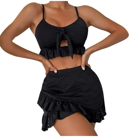 Babysbule Women's Two Piece Swimsuit Fashion Solid Color Wrapped Hip Skirt Split Swimwear Set Bathing Suit